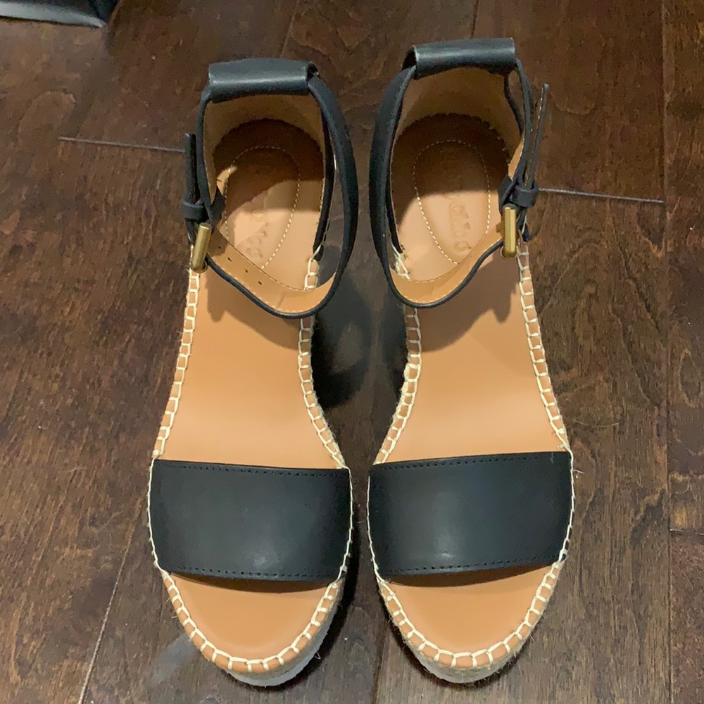 See by Chloe Glyn Black Wedge Sandal Size 8 New